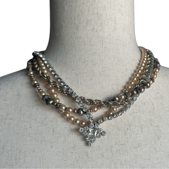 Vintage Multi-Strand Pearl Rhinestone Necklace Statement Repurposed Jewelry - Picture 7 of 7